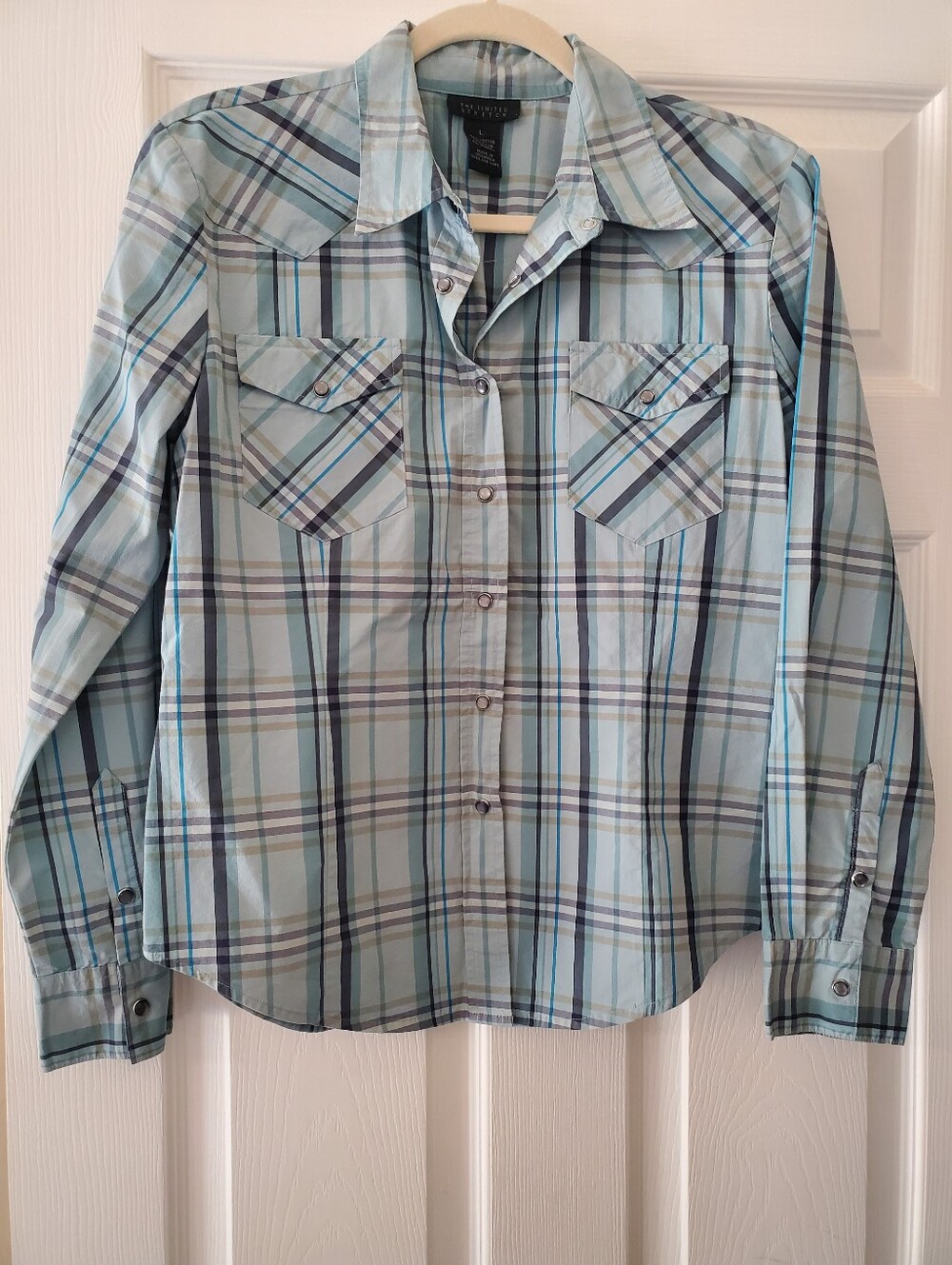 Women's Vintage The Limited Light Blue Plaid Button-Up Shirt Size Large